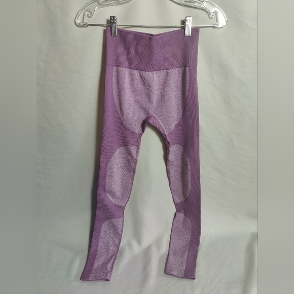 Lilac Two Tone High Waisted Compression Tummy Control Athletic Yoga Leggings - Picture 6 of 11